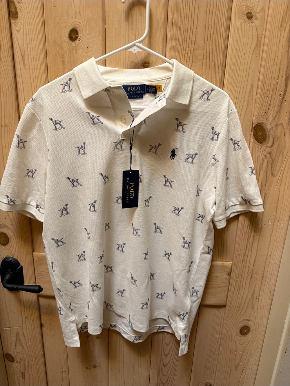 Polo by Ralph Lauren Cream Polo with Navy Dog Motif